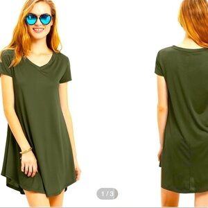 POPANA Made in USA olive green tunic mini dress top womens size S